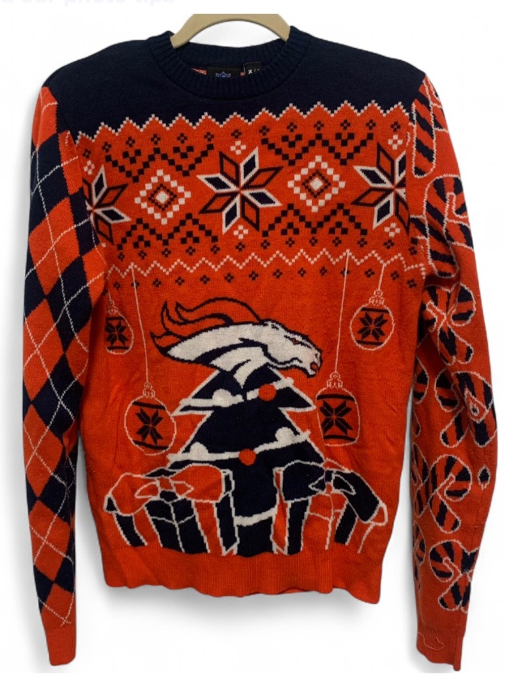 NFL Orange and Navy Denver Broncos Holiday Crewneck Sweater